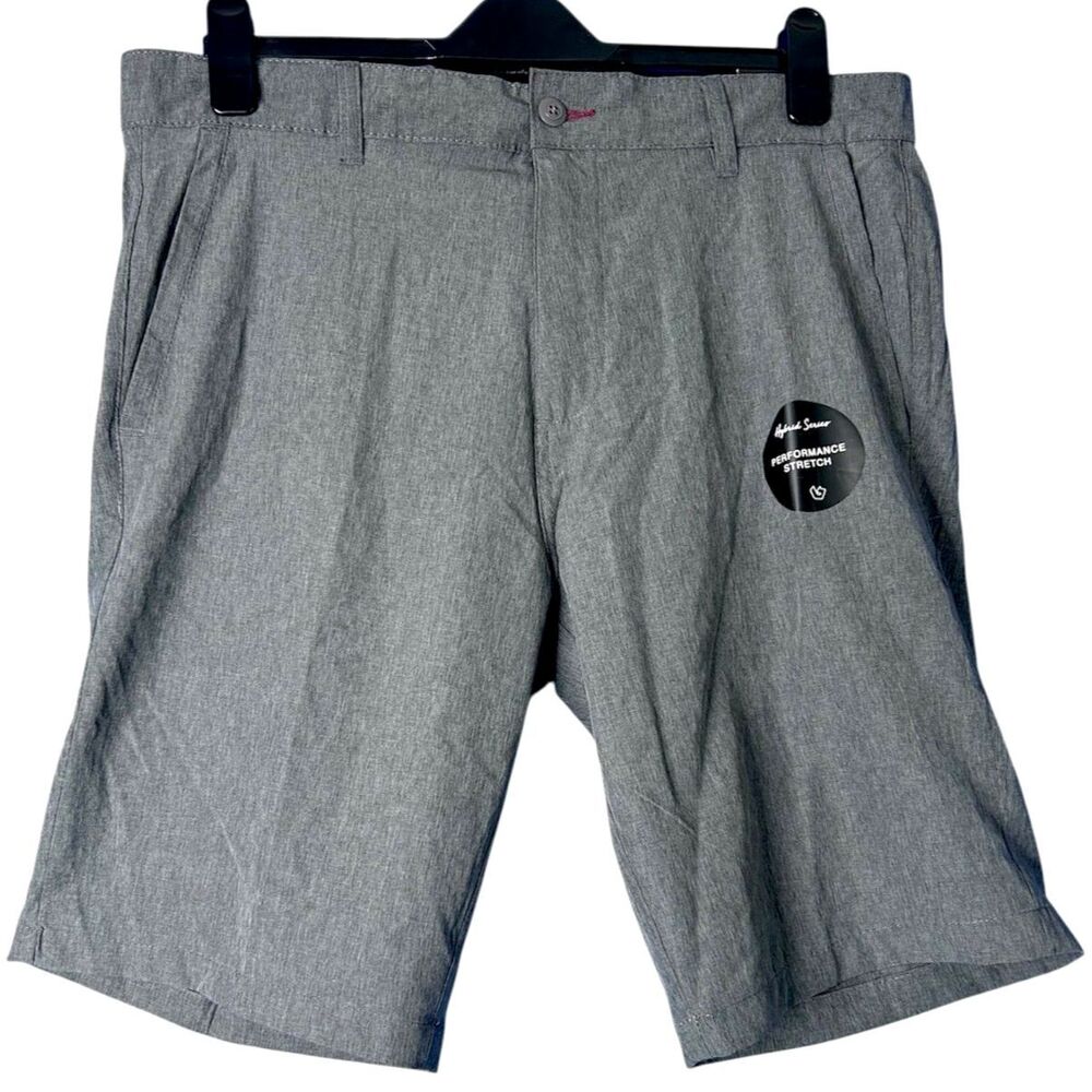 Mens Gray Land + Sea Performance Short Sz 34 Hiking Swim Outdoor Stretch NWT UPF